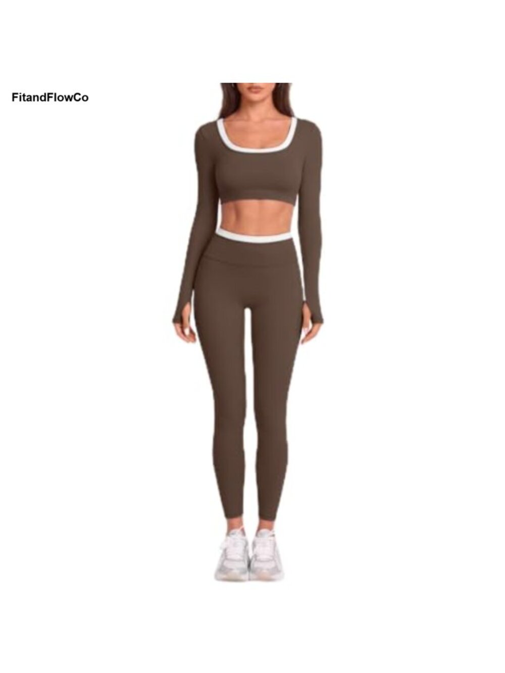 Nylon Blend Padded Long Sleeve Crop Top Leggings Workout Set Gym Yoga Athleisure